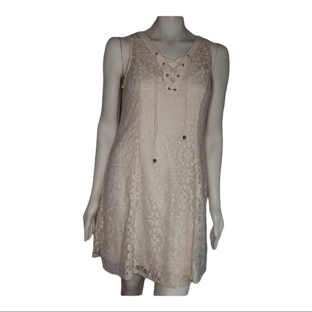 I.N. San Francisco lace lined tie up front Dress sz L